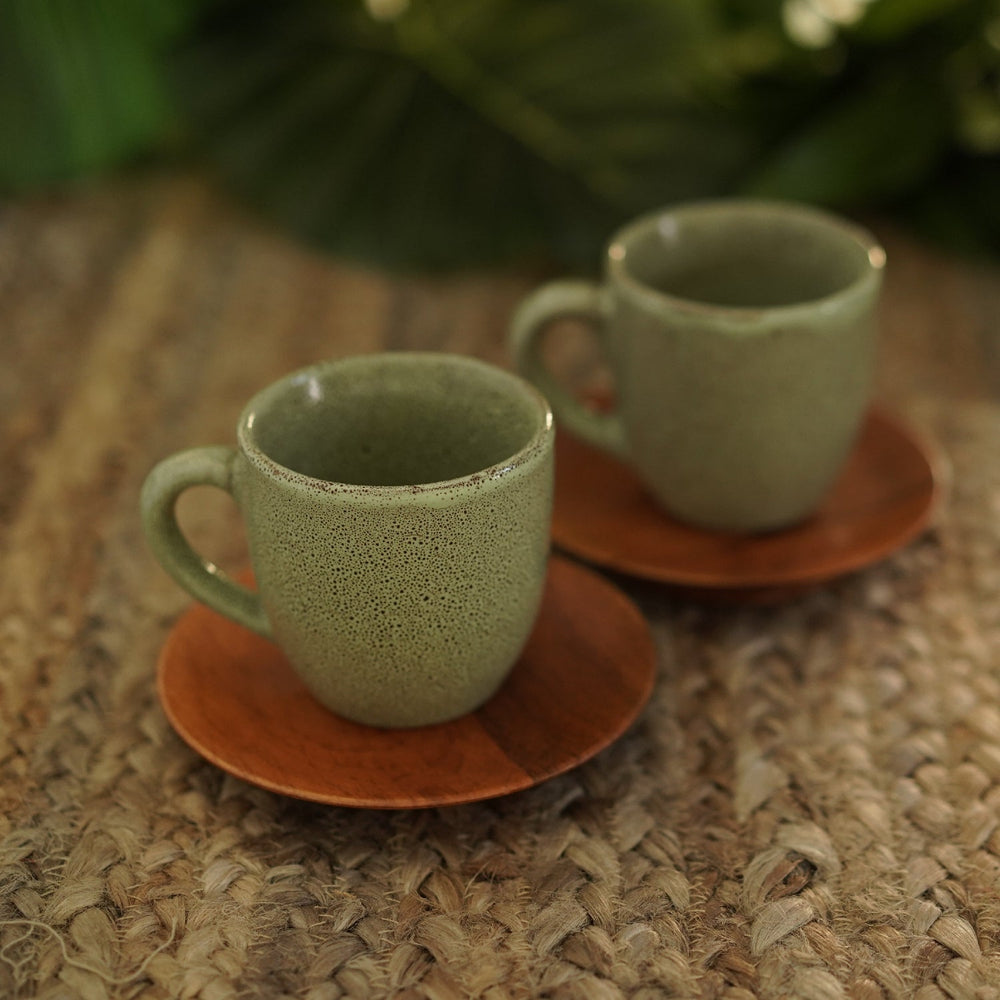 DHERA GREEN TEA CUPS SET of 2 with SAUCERS