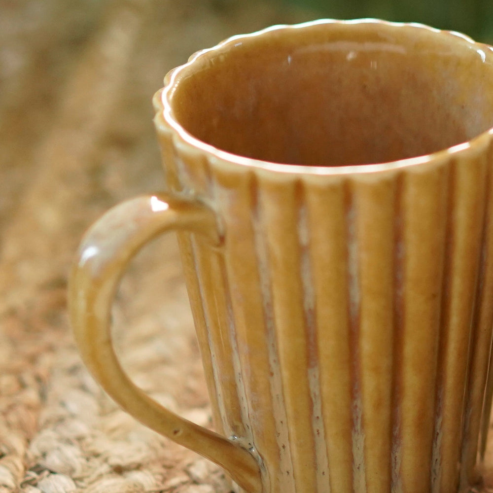 DHERA OCHRE COFFEE MUGS SET of 2 with OVAL TRAY