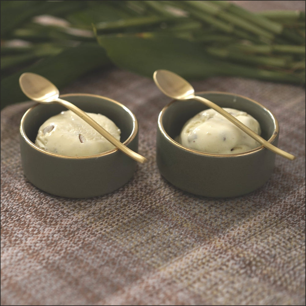 DOGRI DESSERT BOWLS SET of 2 with BRASS SPOON