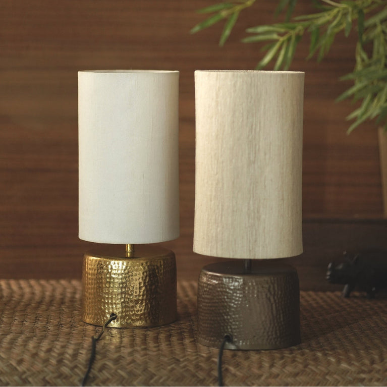 HAMANI ANTIQUE GOLD LAMP with RAW SILK SHADE