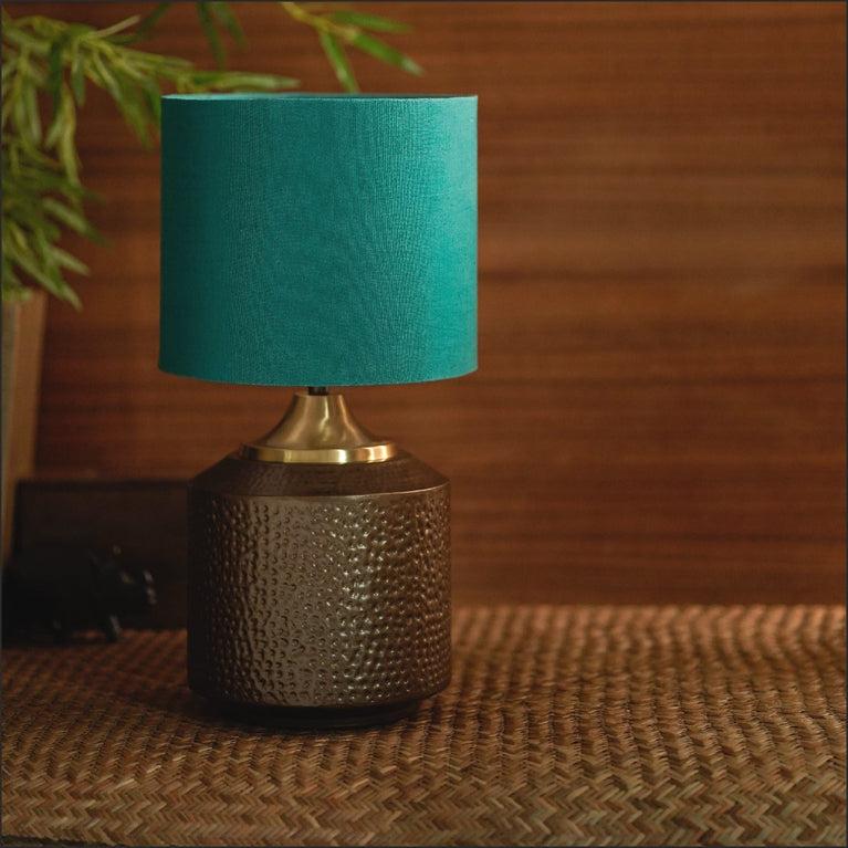 DARBAR ANTIQUE GOLD LAMP with TEAL SHADE