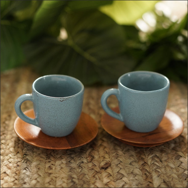 DHERA BLUE TEA CUPS SET of 2 with SAUCERS
