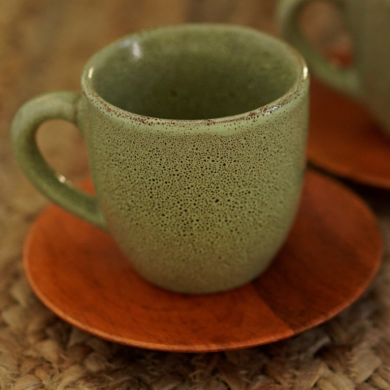 DHERA GREEN TEA CUPS SET of 2 with SAUCERS