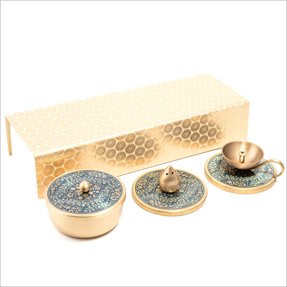 GIFT BOX : OMKARA DIYA + INCENSE HOLDER + MUTLI PURPOSE CONTAINER