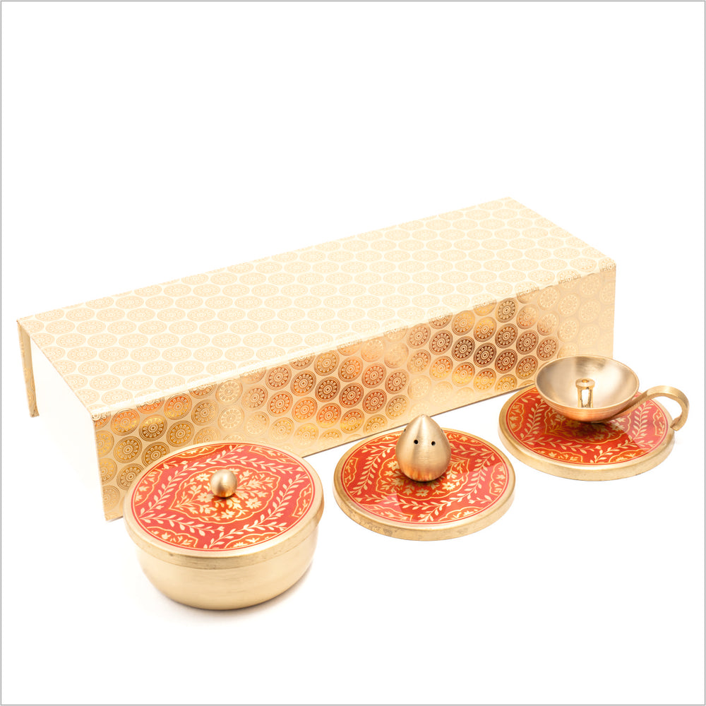 GIFT BOX : SANSKAAR DIYA + INCENSE HOLDER + MUTLI PURPOSE CONTAINER