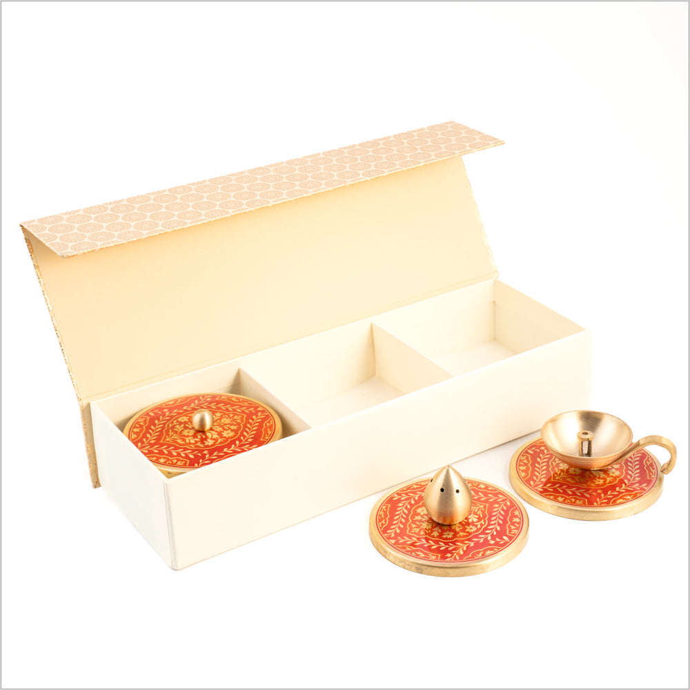 GIFT BOX : SANSKAAR DIYA + INCENSE HOLDER + MUTLI PURPOSE CONTAINER