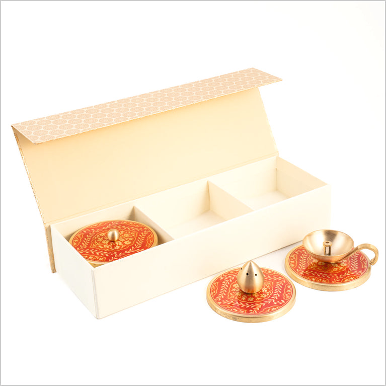 GIFT BOX : SANSKAAR DIYA + INCENSE HOLDER + MUTLI PURPOSE CONTAINER