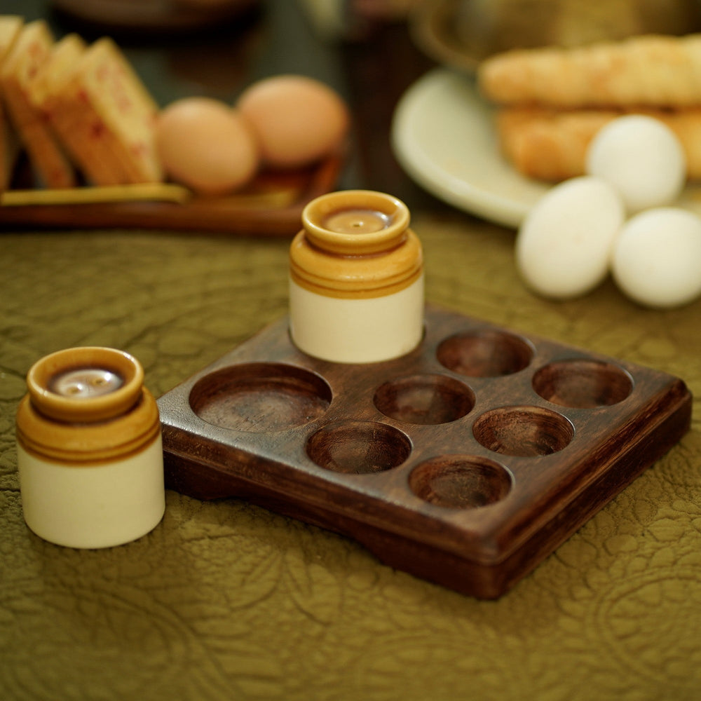 IRANI EGG TRAY with SALT & PEPPER SHAKERS
