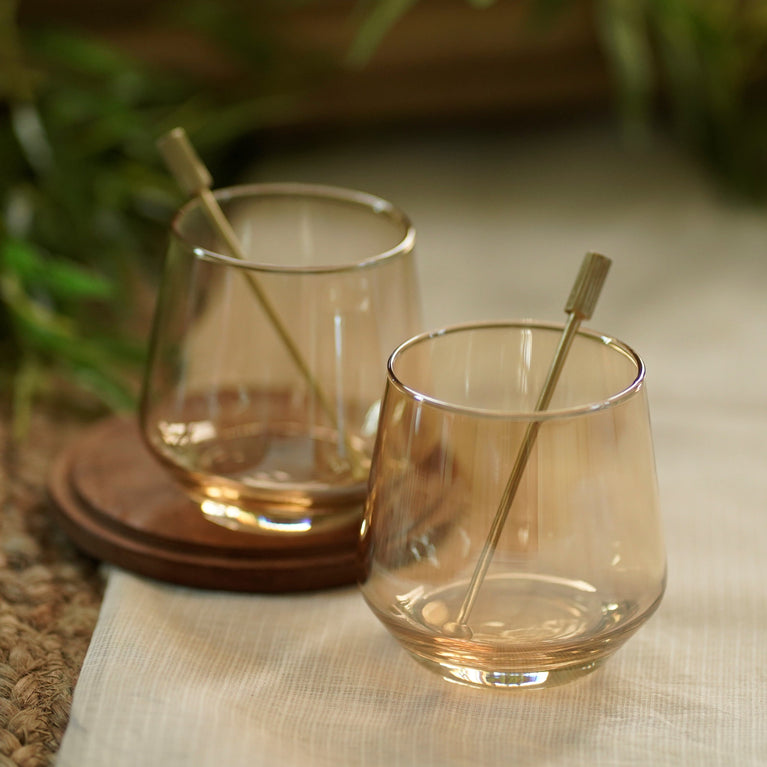 MAJULI GILDED WHISKEY GLASSES SET of 2 with STIRRERS